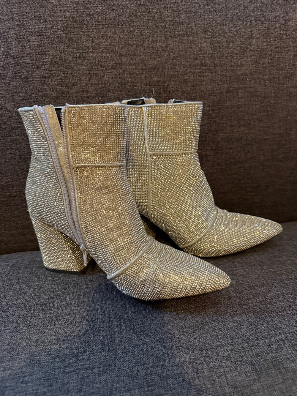 A New Day Women's Silver Rhinestone Ankle Boots - Sparkle Block Heel
